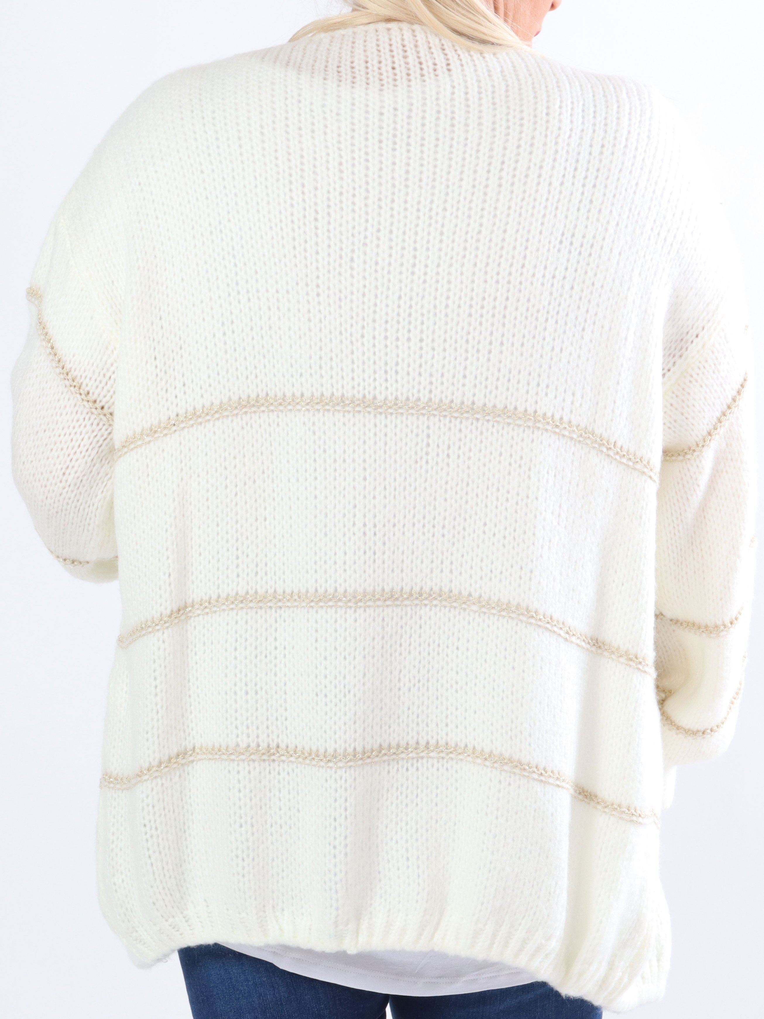 Yanira - Stickad plus size kofta med guldfärgade ränder